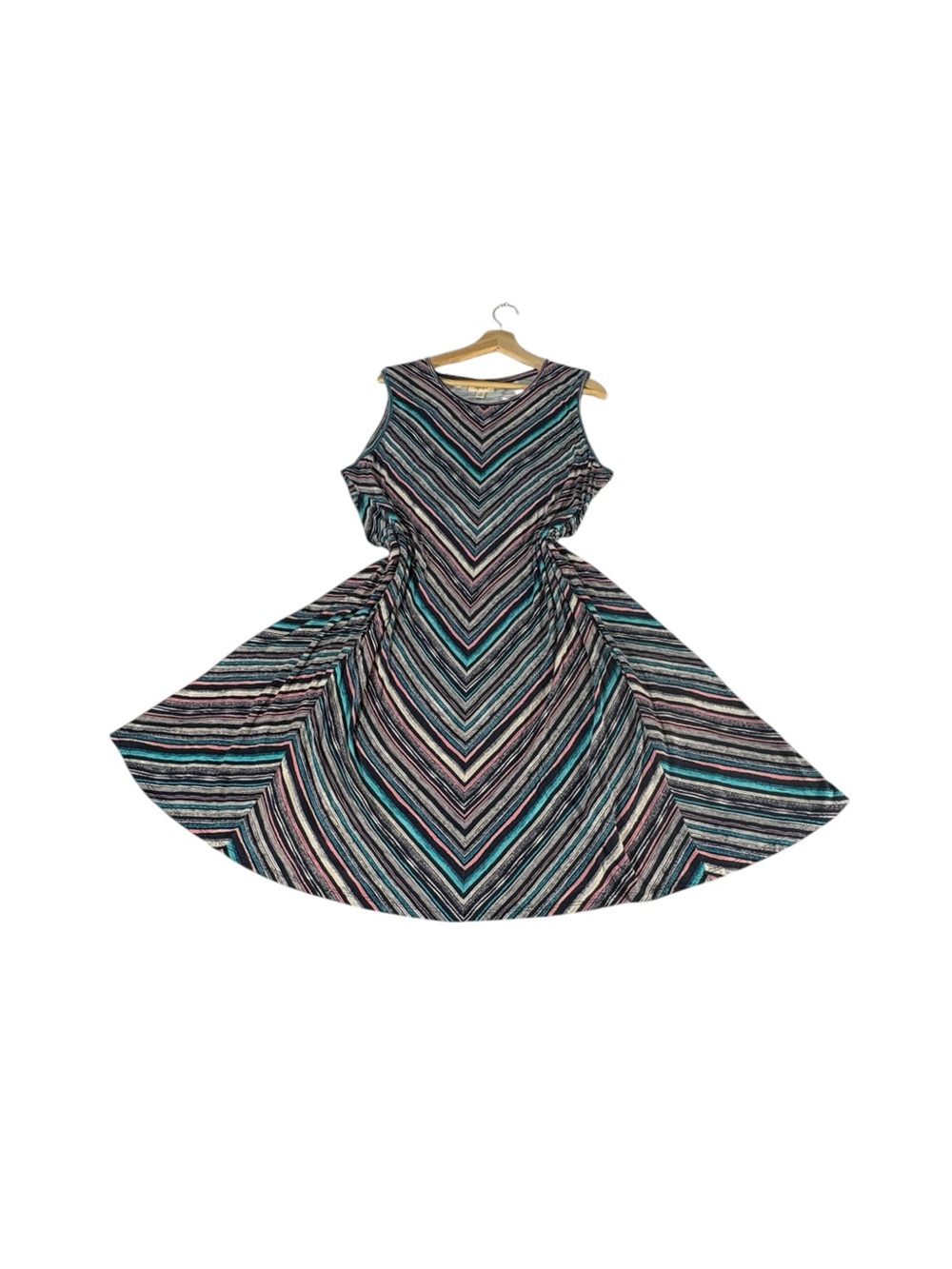 Style & Co Chevron Stripe Sleeveless Swing Dress 2X Blue Pink Midi Plus Size